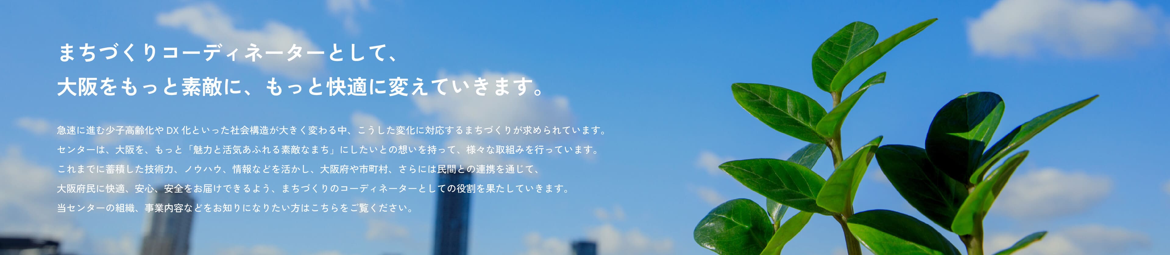 まちづくりコーディネイターとして、大阪をもっと素敵に、もっと快適に変えていきます。