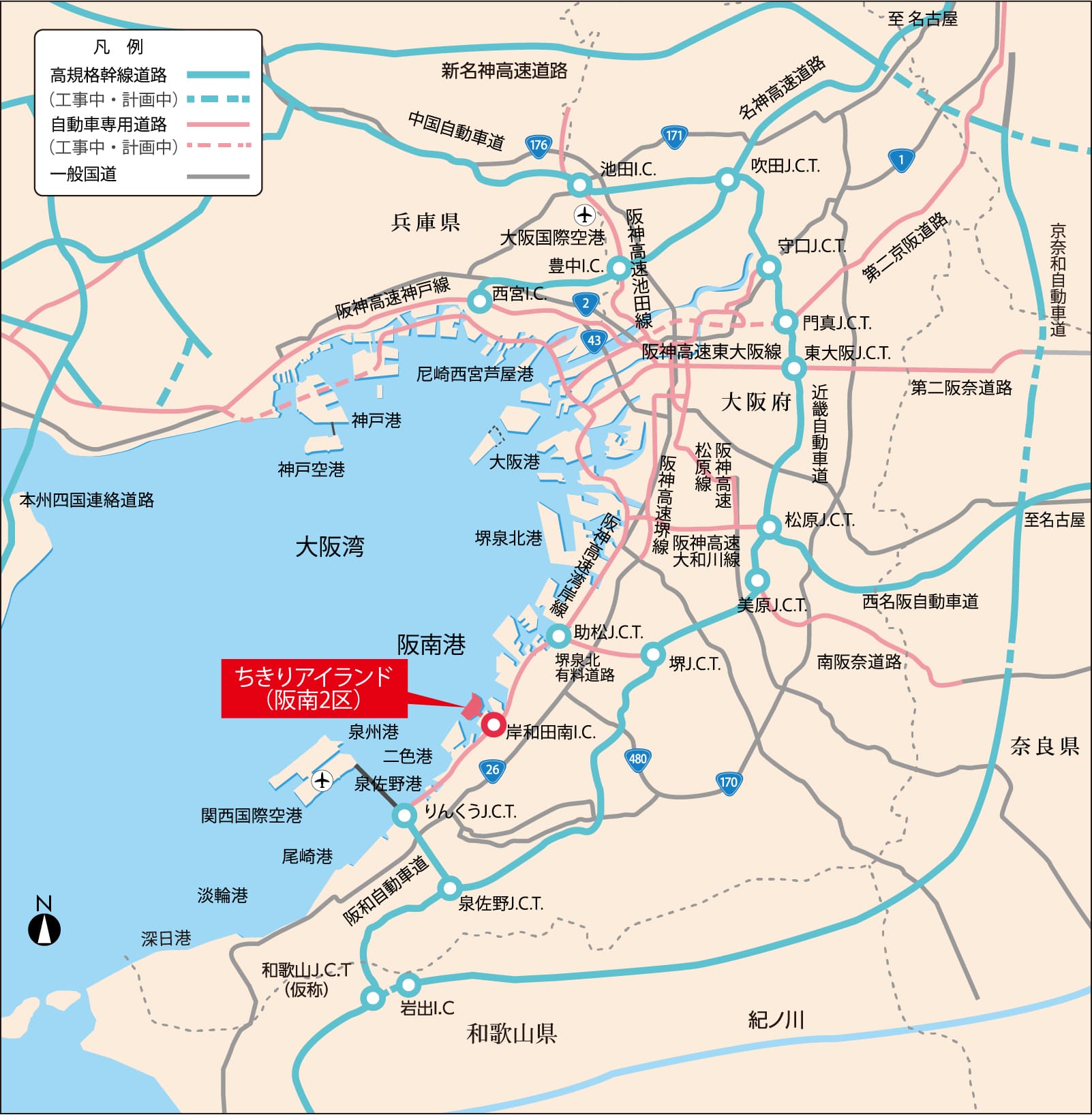 事業所（阪南2区）位置図・２区内ルート図