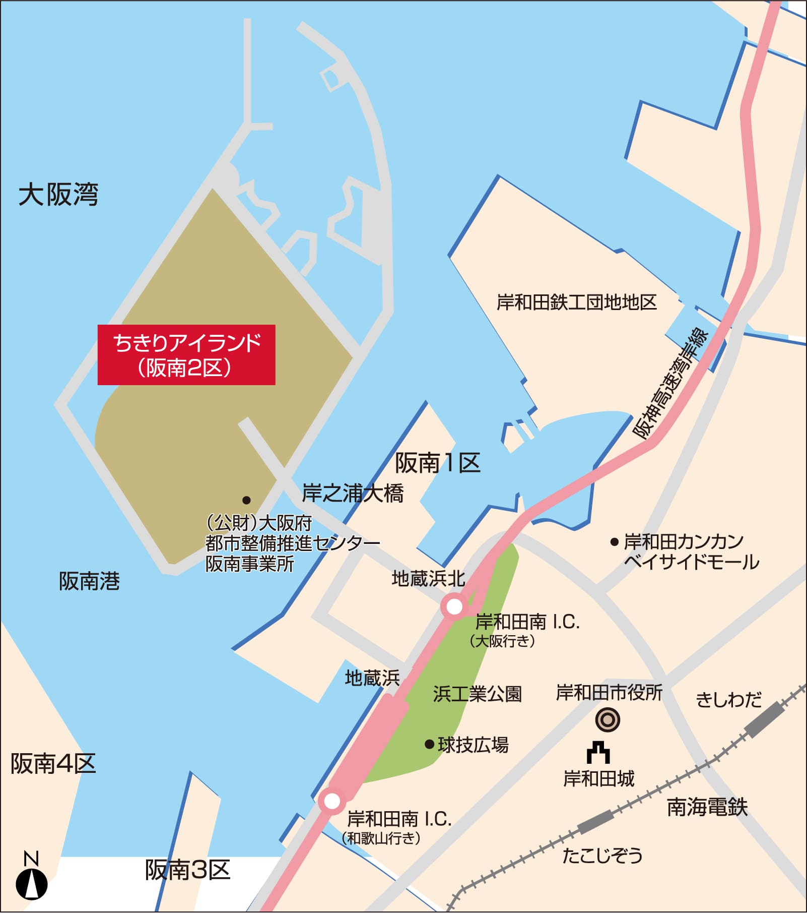 事業所（阪南2区）位置図・２区内ルート図